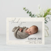 Elegante Twee Baby Foto's Beige Geboorteaankondigi Aankondiging (Staand voorkant)