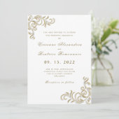 Elegante twee bruiden gouden scroll bruiloft uitno kaart (Staand voorkant)