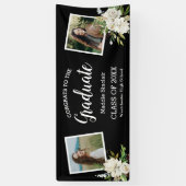 Elegante twee foto bloemig Afstuderen zwart Spandoek (Verticaal)