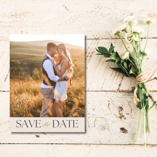 Elegante twee foto budget bruiloft Save the Date Aankondigingskaart