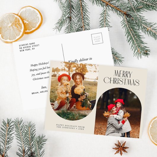 Elegante twee foto kerstvakantie briefkaart