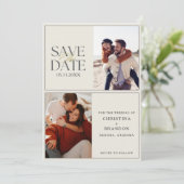 Elegante twee foto moderne bruiloft save the date (Staand voorkant)