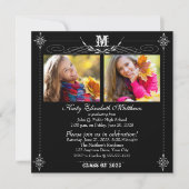 Elegante twee foto monogram afstudeerfeest kaart (Voorkant)