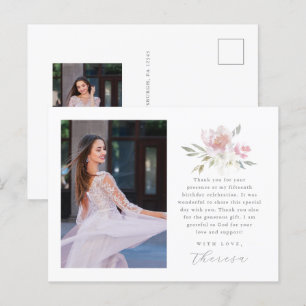 Elegante twee foto Quinceanera Floral dank u Briefkaart