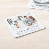 Elegante Twee Foto Trouwen Save the Date Onderzett Kartonnen Onderzetters (Schuin)