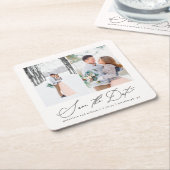 Elegante Twee Foto Trouwen Save the Date Onderzett Kartonnen Onderzetters (Schuin)