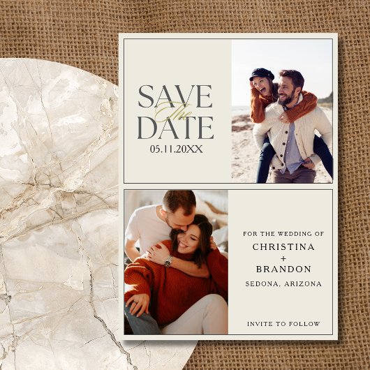 Elegante Twee Foto's Moderne Trouwdag Save The Date