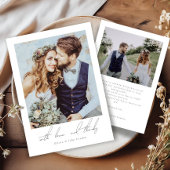 Elegante twee fotoscript minimalistische bruiloft bedankkaart
