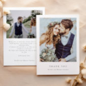 Elegante twee fotoscript minimalistische bruiloft bedankkaart