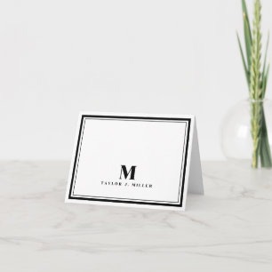 Elegante twee grens monogram Chic Zwart Wit Notitiekaartje