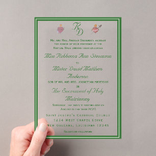 Elegante Twee Hartens Katholieke Trouwuitnodiging Acryl Uitnodigingen