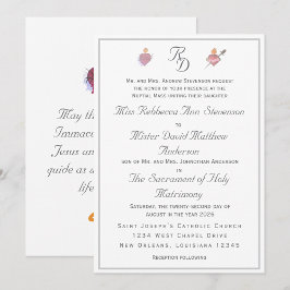Elegante Twee Hartjes Katholieke Trouwuitnodiging Kaart