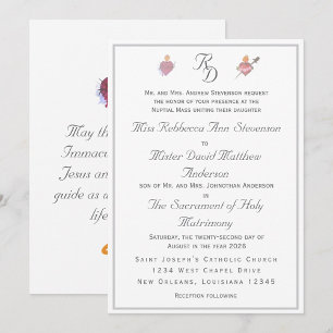 Elegante Twee Hartjes Katholieke Trouwuitnodiging Kaart
