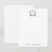 Elegante twee Monogram Crest Chique paar Stationer Notitiekaartje (Voorkant / Achterkant)