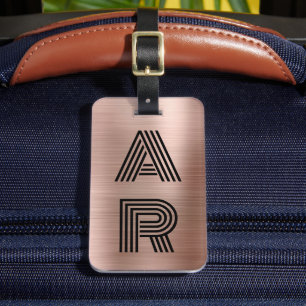 Elegante twee monogram Initiaal Roos Gold Metal Bagagelabel