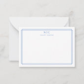 Elegante Twee Monogram Lichtblauwe Geometrische Ra Notitiekaartje (Voorkant)