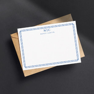 Elegante Twee Monogram Navy Blauwe Geometrische Ra Notitiekaartje