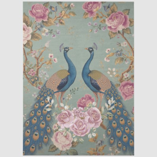 Elegante Twee Pauw Decoupage Tissuepapier (Voorkant)