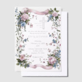 Elegante twee worden een roze lint bloemenkruis vellum uitnodigingen (Offset)