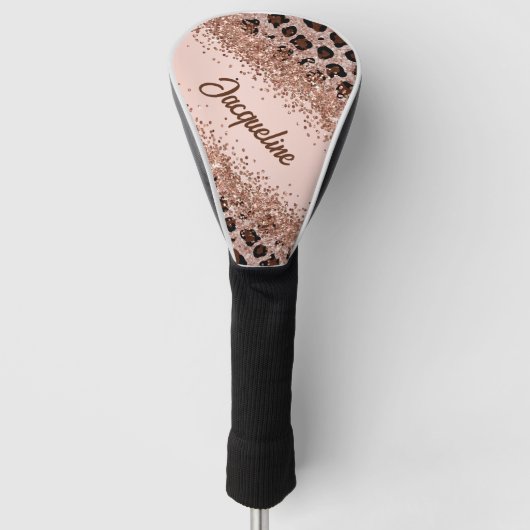 Elegante tweekleurige mocha luipaardprint golfheadcover (Voorkant)