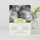 Elegante Tweeling Geboorteaankondiging: Limoengroe Aankondiging (Staand voorkant)