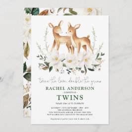 Elegante Tweeling Hert Witte Bloem Baby Shower Kaart