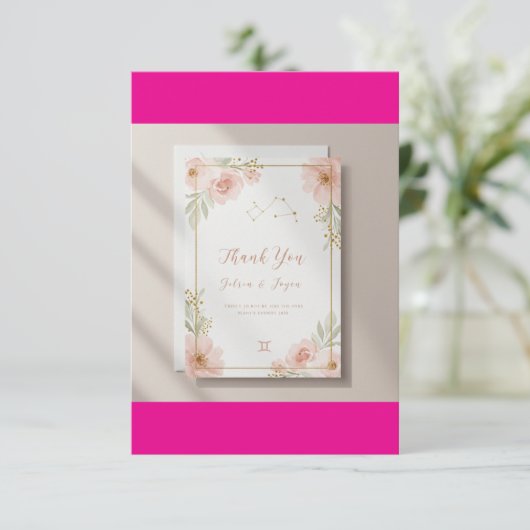 Elegante Tweelingen Trouw Dankkaart Bedankkaart (Staand voorkant)