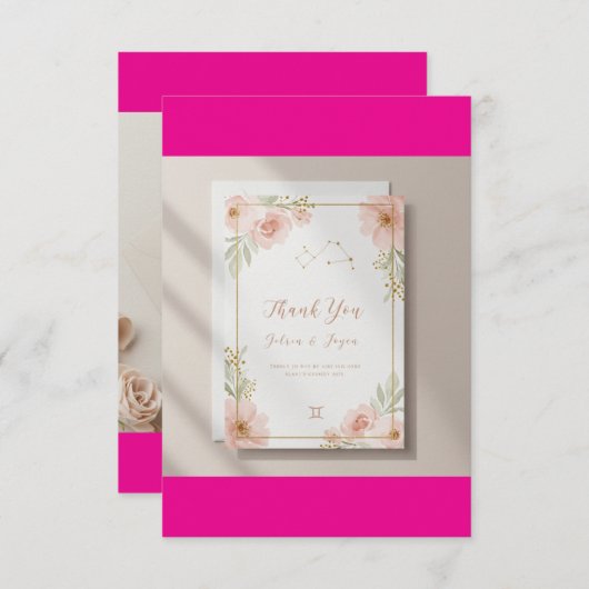 Elegante Tweelingen Trouw Dankkaart Bedankkaart (Voorkant / Achterkant)