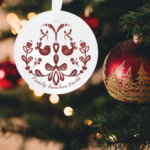Elegante tweetalige bordeauxrode vogels kerst ornament