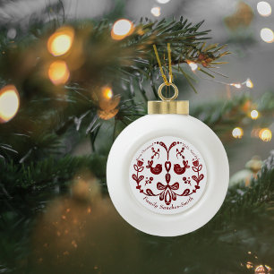Elegante tweetalige Bourgondische vogels Keramische Bal Ornament