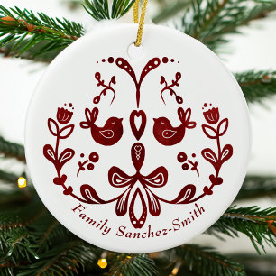 Elegante tweetalige Bourgondische vogels Kerstmis Keramisch Ornament