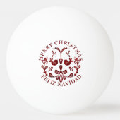 Elegante tweetalige Bourgondische vogels Kerstmis Pingpongbal (Achterkant)