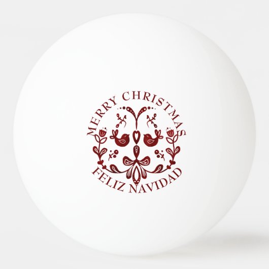 Elegante tweetalige Bourgondische vogels Kerstmis Pingpongbal (Achterkant)
