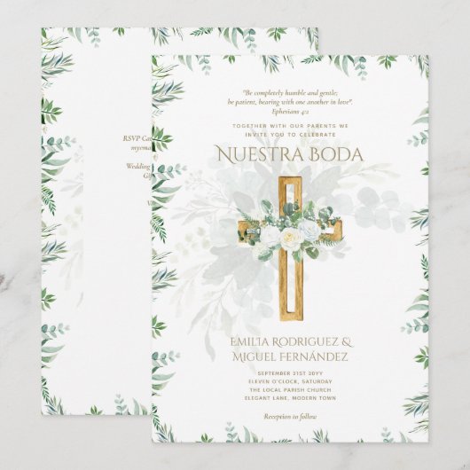 Elegante Tweetalige Katholieke Trouw Uitnodiging I (Voorkant / Achterkant)