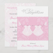 Elegante Twin Baby Meisje Dopen Uitnodiging (Voorkant / Achterkant)