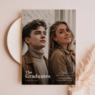 Elegante Twin Double Gezamenlijke Foto Afstudeerce Bedankkaart
