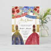 Elegante twin Quinceañera uitnodiging bloem goud (Staand voorkant)