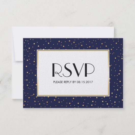 Elegante Twinkle Stars Midnight Blue Sky Gold RSVP (Voorkant)