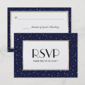 Elegante Twinkle Stars Midnight Blue Sky Gold RSVP (Voorkant / Achterkant)