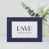 Elegante Twinkle Stars Midnight Blue Sky Gold RSVP (Staand voorkant)