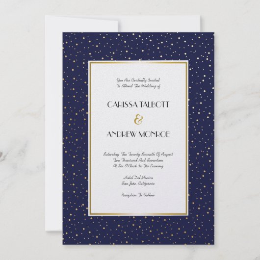Elegante Twinkle Stars Midnight Blue Sky Gold Wedd Kaart (Voorkant)