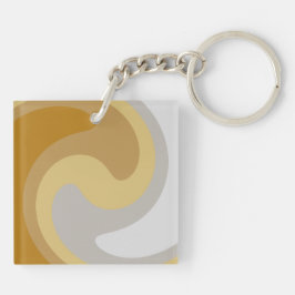 Elegante Twirl Art in Gouden Geel, Zilverachtig Gr Sleutelhanger