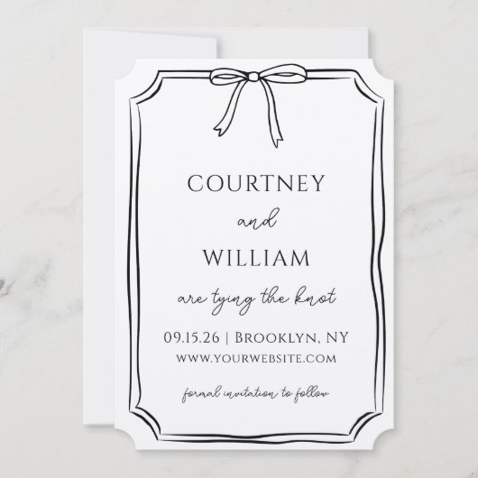 Elegante "Tying the Knot" met de hand getrokken bo Save The Date (Voorkant)