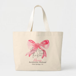 Elegante 'Tying the Knot' Roze Strik Bachelorette  Grote Tote Bag