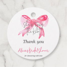 Elegante 'Tying the Knot' Roze Strik Bruidsboeket Bedankjes Labels