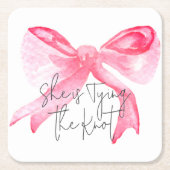 Elegante 'Tying the Knot' Roze Strik Bruidsboeketf Kartonnen Onderzetters (Voorkant)