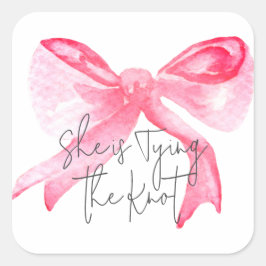 Elegante 'Tying the Knot' Roze Strik Bruidsfeest Vierkante Sticker