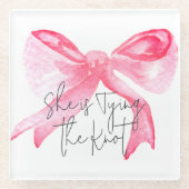 Elegante 'Tying the Knot' Roze Strik Bruidsjurk Sh Glazen Onderzetter (Voorkant)