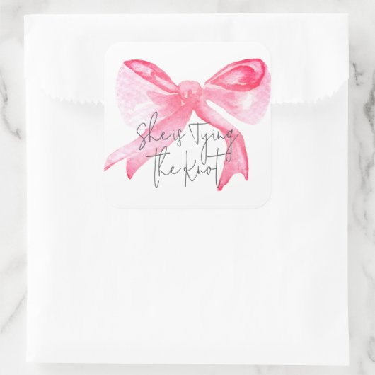 Elegante 'Tying the Knot' Roze Strik Bruidsjurk Sh Vierkante Sticker (Tas)