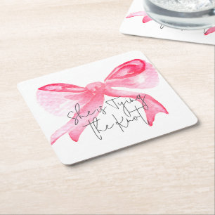Elegante 'Tying the Knot' Roze Strik Bruiloftfeest Kartonnen Onderzetters